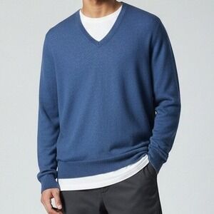 Cashmeren V-Neck Sweater Mens XXL Blue 100% Cashmere Knit Classic Luxury